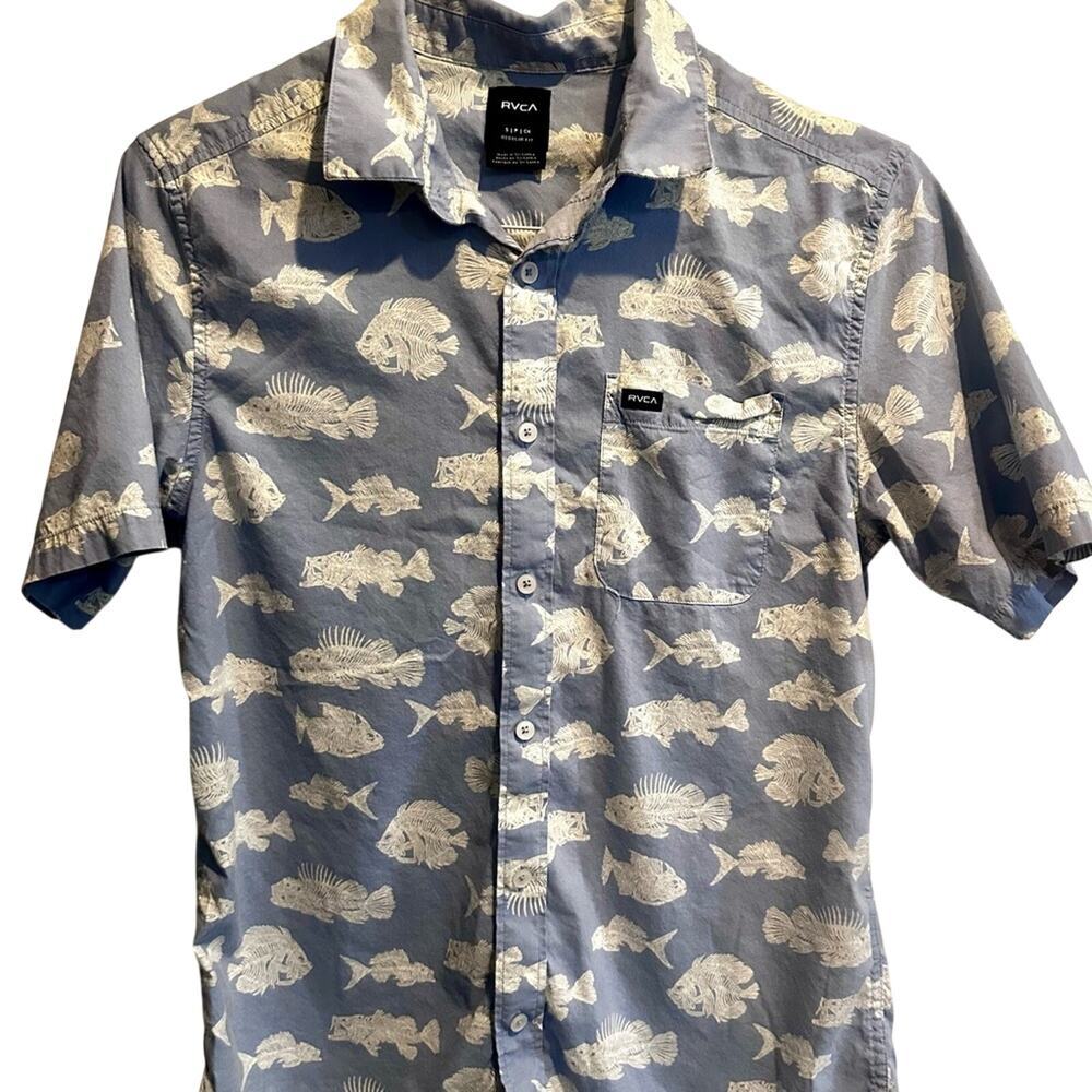 RVCA Light Blue Fish Pattern Casual Shirt
